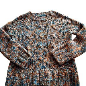 SUSS Multicolor Cable Knit Alpaca Blend Sweater Jumper (US L) Cozy Artisan Cabin